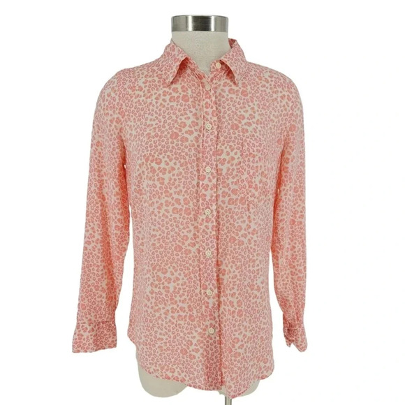 GAP Shirt Pink Cheetah Leopard Long Sleeve Collared Button Up Top - Picture 1 of 9